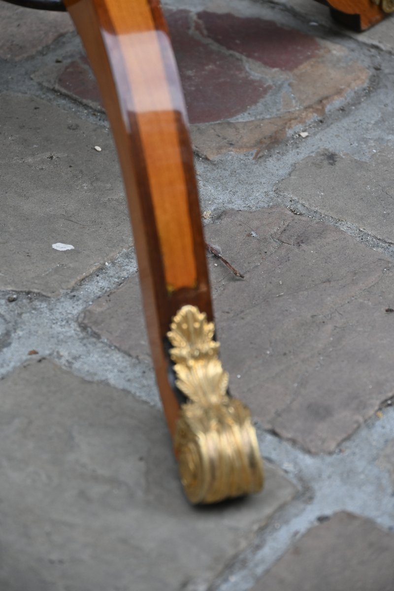 Elégant guéridon porte lumière en bois de placage d époque Louis XVI-photo-2
