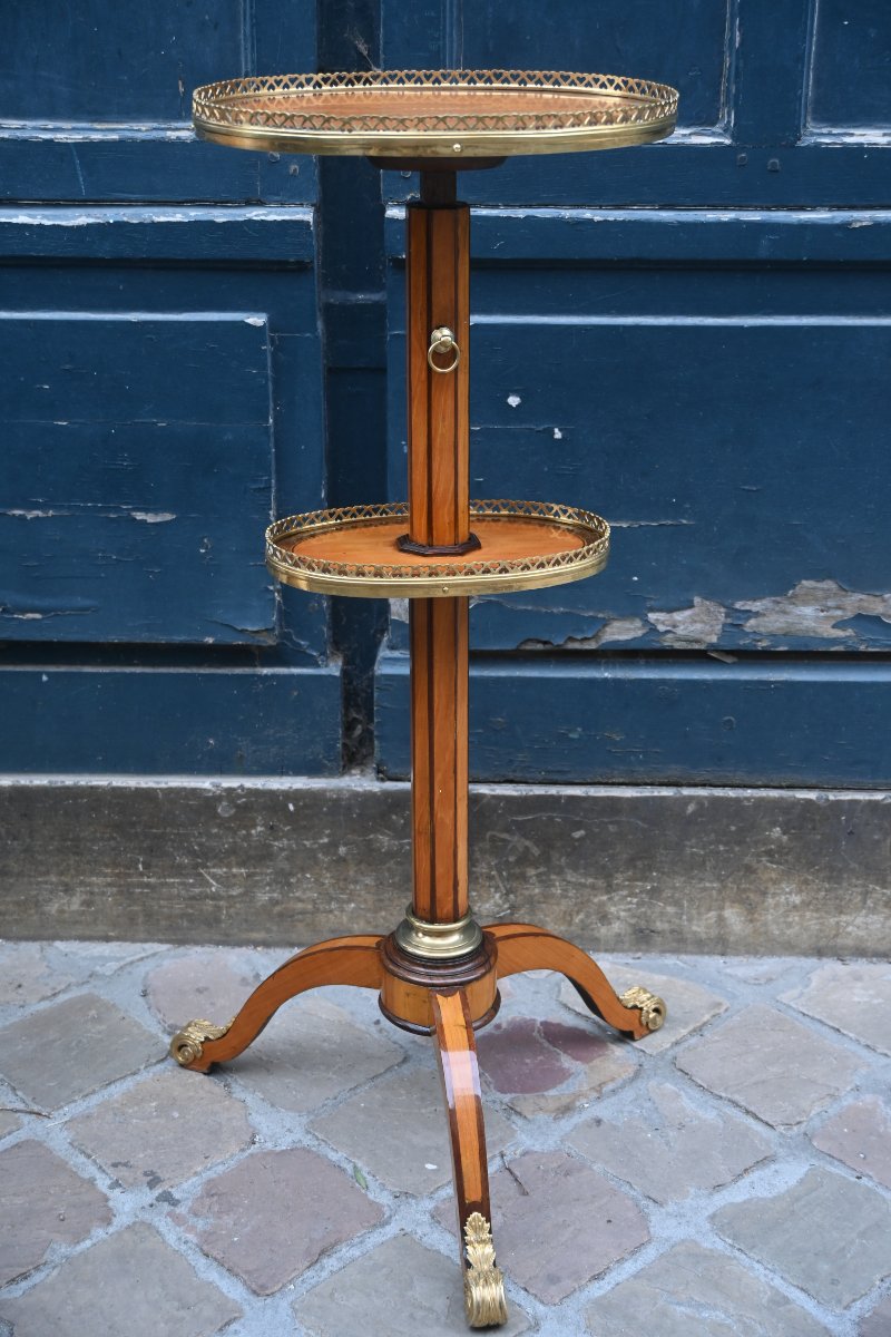 Elégant guéridon porte lumière en bois de placage d époque Louis XVI-photo-3