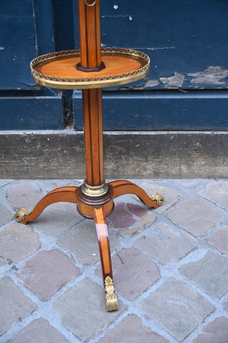 Elégant guéridon porte lumière en bois de placage d époque Louis XVI-photo-5