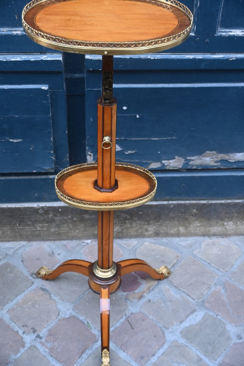 Elégant guéridon porte lumière en bois de placage d époque Louis XVI-photo-6