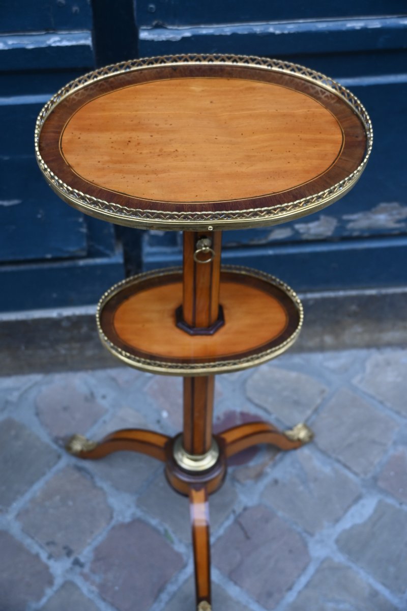 Elégant guéridon porte lumière en bois de placage d époque Louis XVI-photo-8