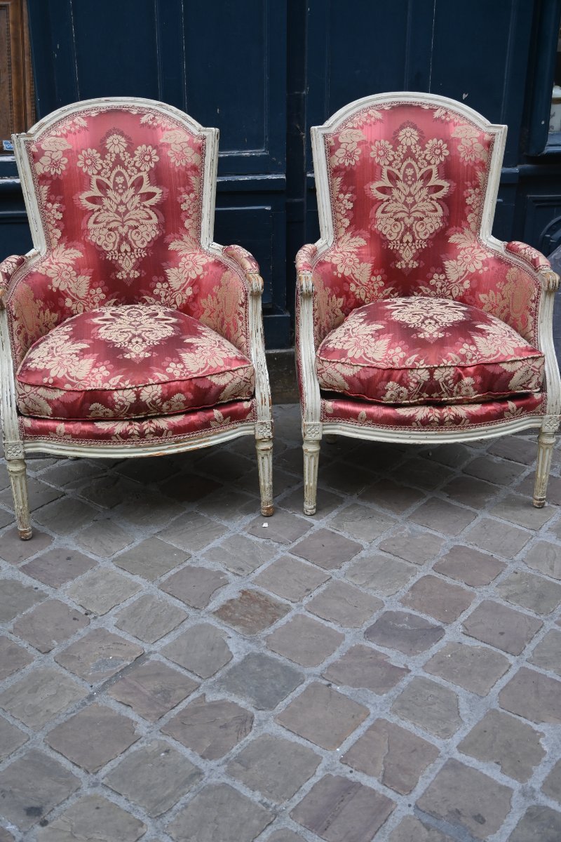Paire de bergères laquées , Louis XVI-photo-3