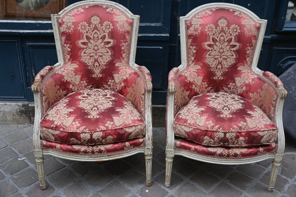 Paire de bergères laquées , Louis XVI-photo-4