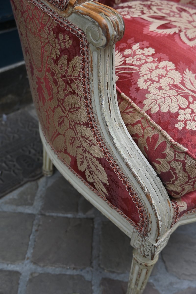 Paire de bergères laquées , Louis XVI-photo-2