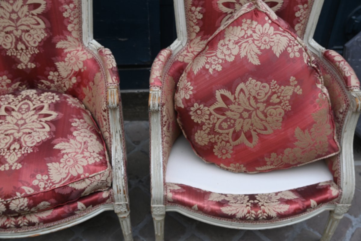 Paire de bergères laquées , Louis XVI-photo-4