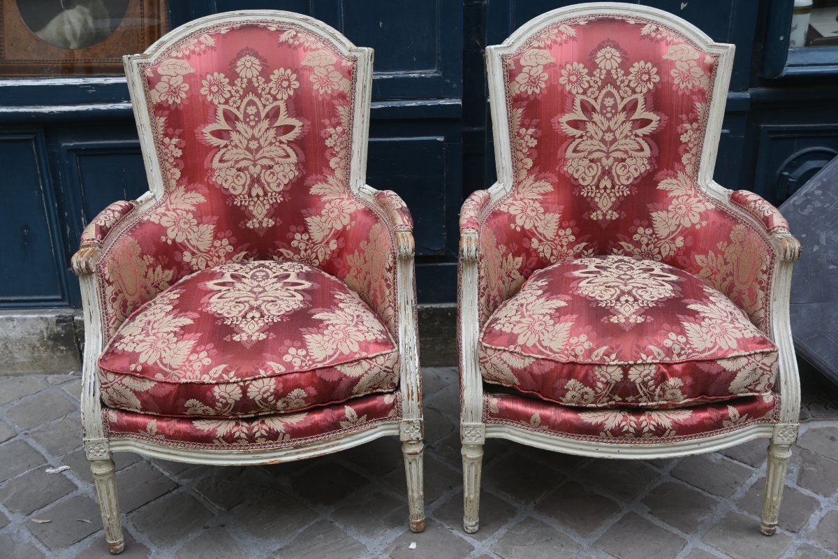 Paire de bergères laquées , Louis XVI-photo-5