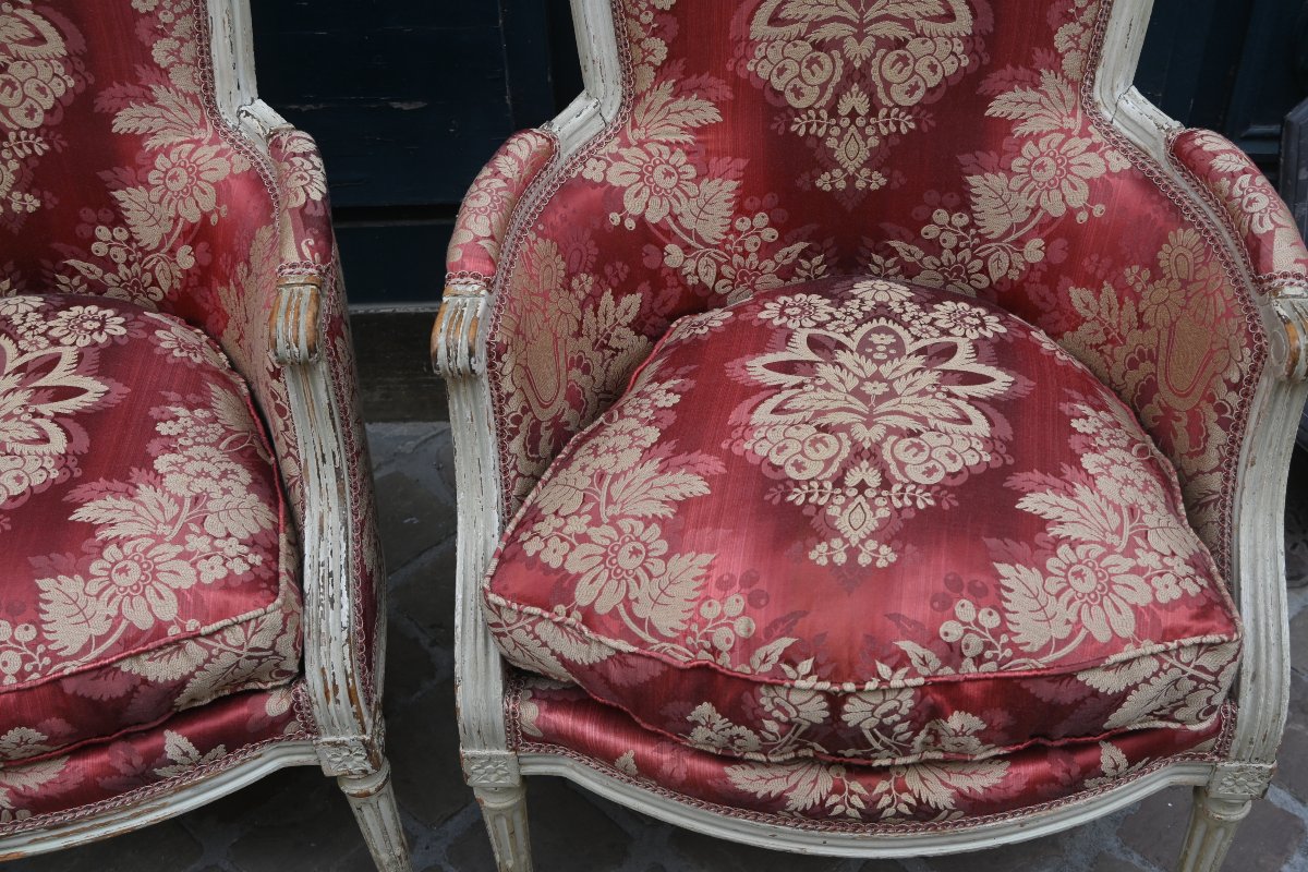 Paire de bergères laquées , Louis XVI-photo-6