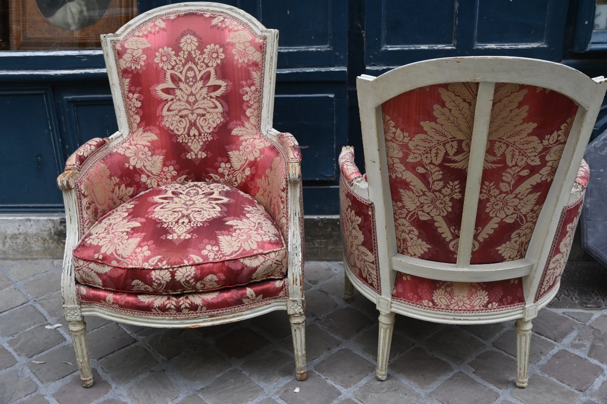 Paire de bergères laquées , Louis XVI-photo-7