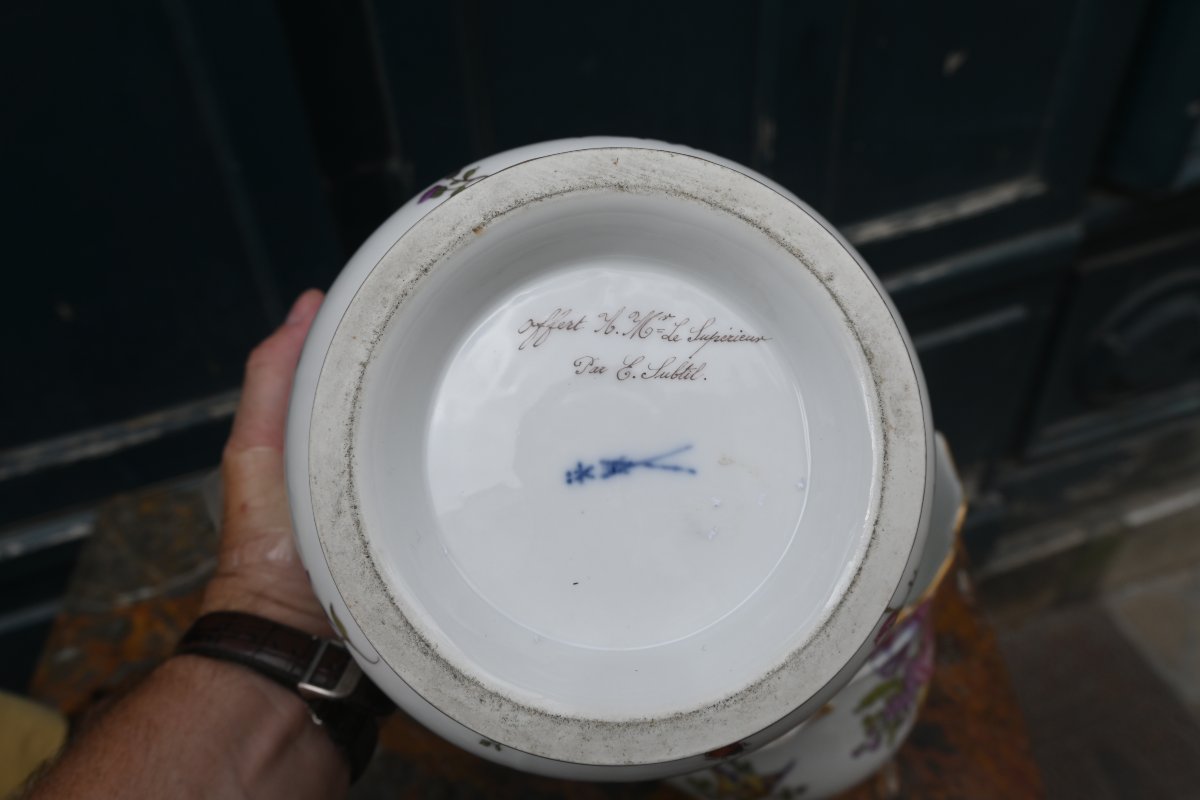 Paire de cache  pots ou rafraichissoirs en porcelaine dans le gout de Saxe par Samson-photo-3