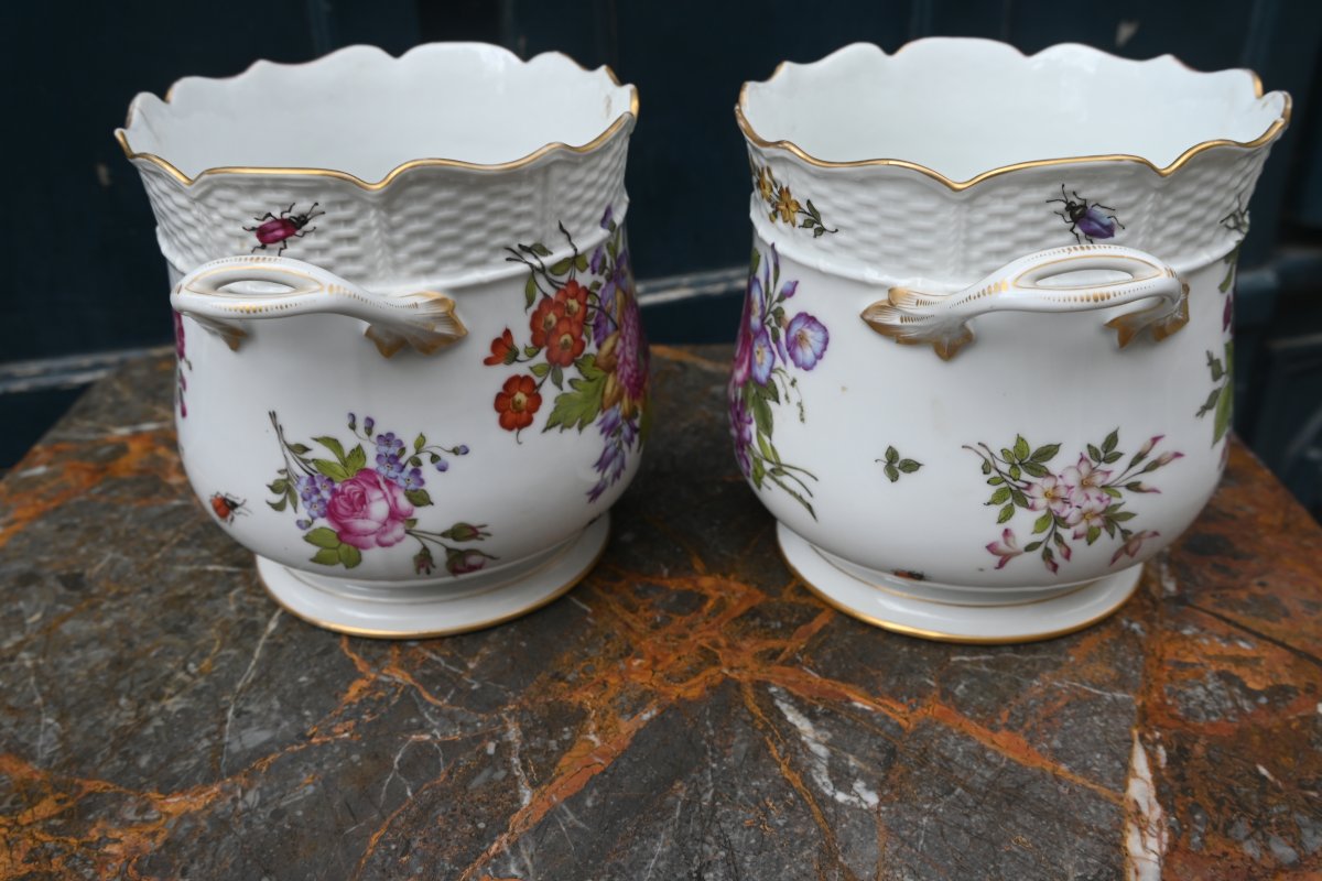 Paire de cache  pots ou rafraichissoirs en porcelaine dans le gout de Saxe par Samson-photo-6