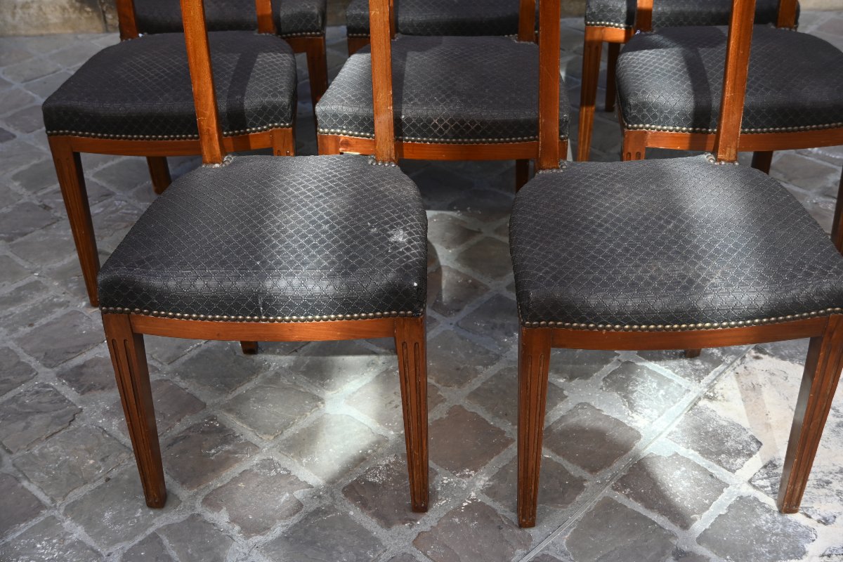 Elégante serie de 10 chaises à bandeau en acajou XIX-photo-2