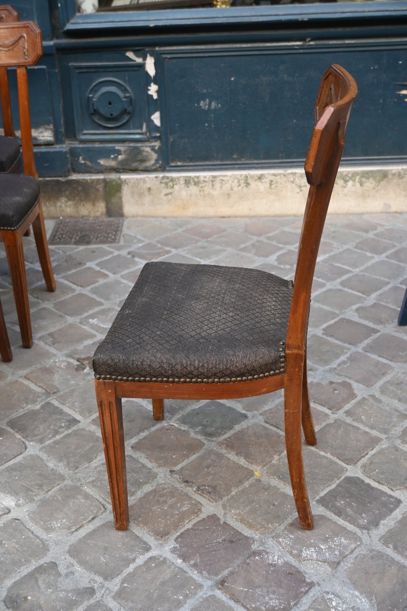 Elégante serie de 10 chaises à bandeau en acajou XIX-photo-6