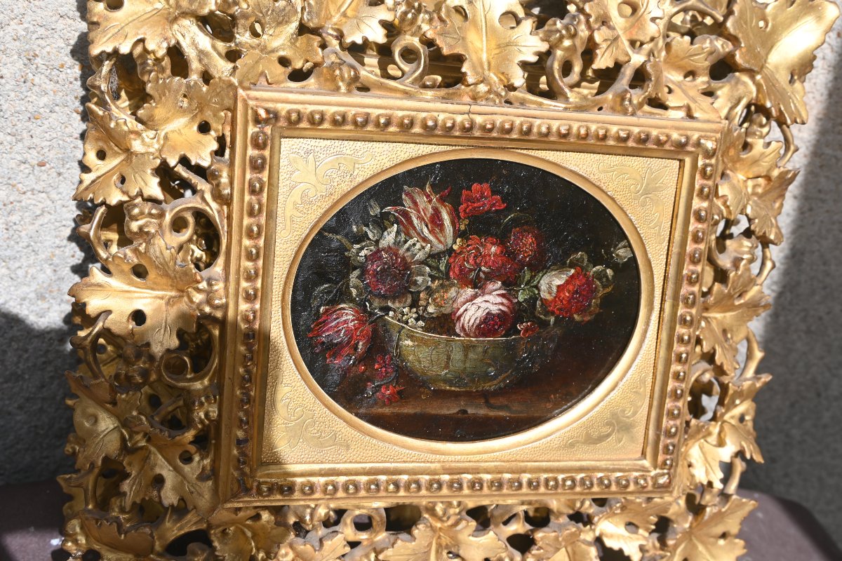 Paire de cuivres fin XVII , bouquets de fleurs Italie -photo-3