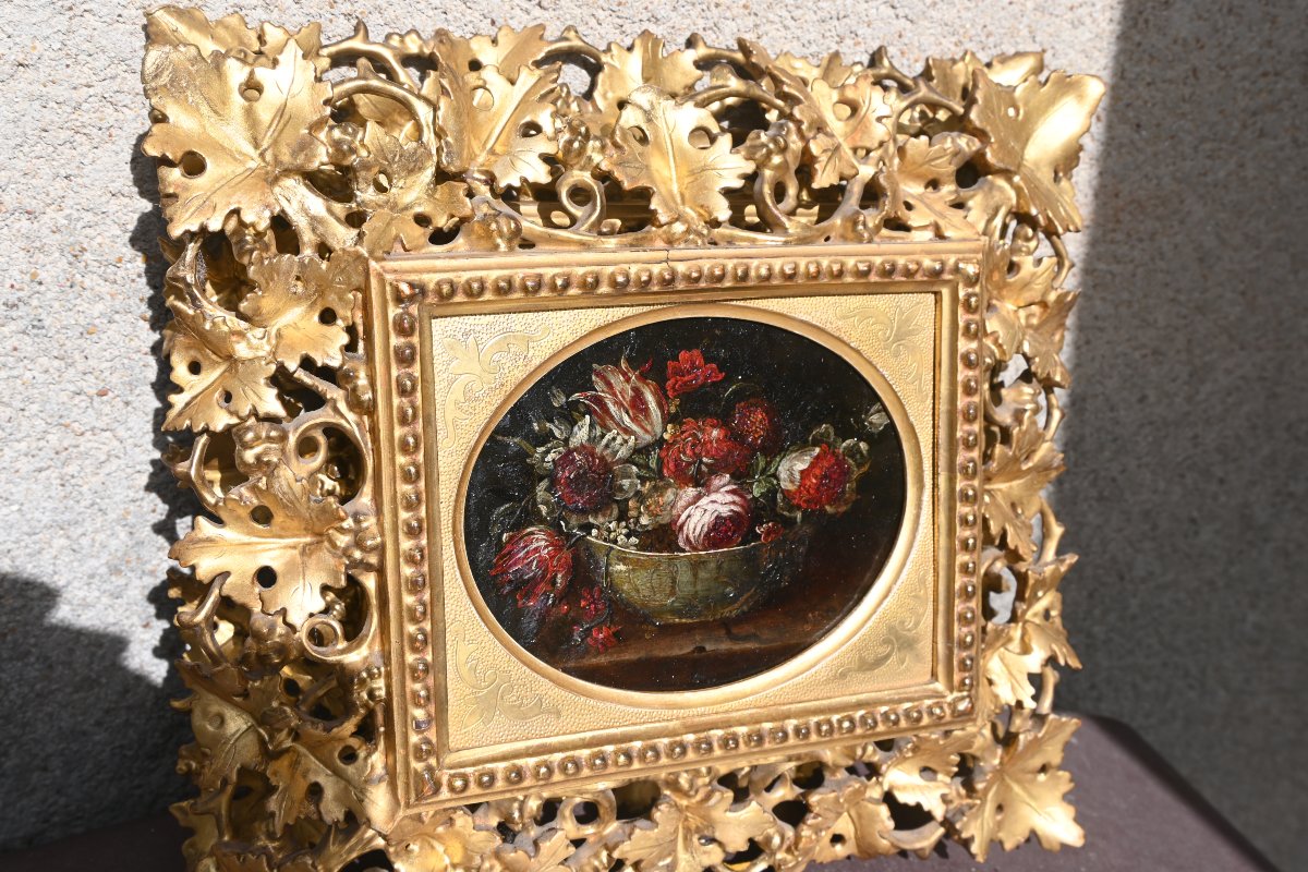 Paire de cuivres fin XVII , bouquets de fleurs Italie -photo-4