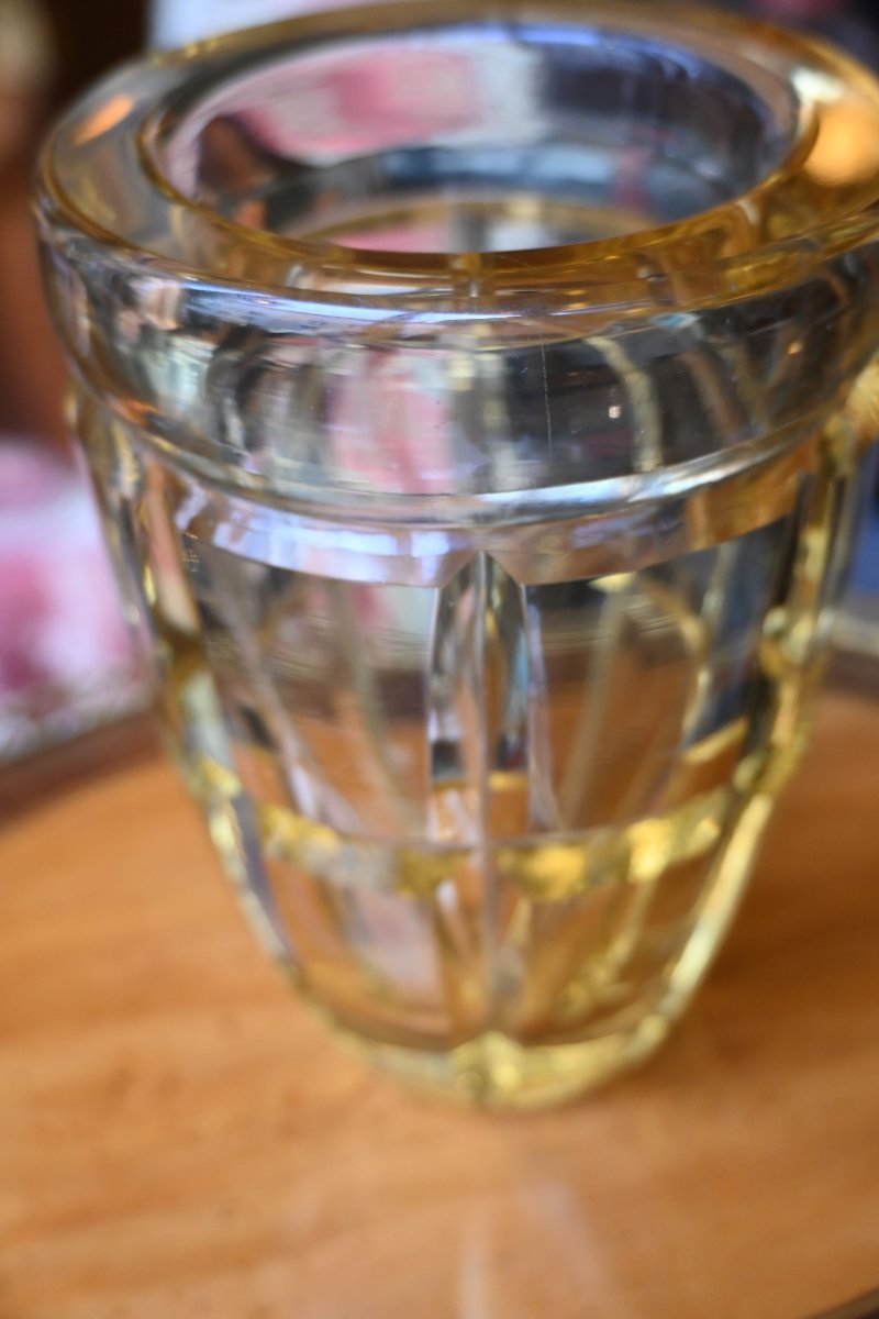 Daum, Nancy, Faceted Yellow Crystal Vase, Circa 1930-photo-2
