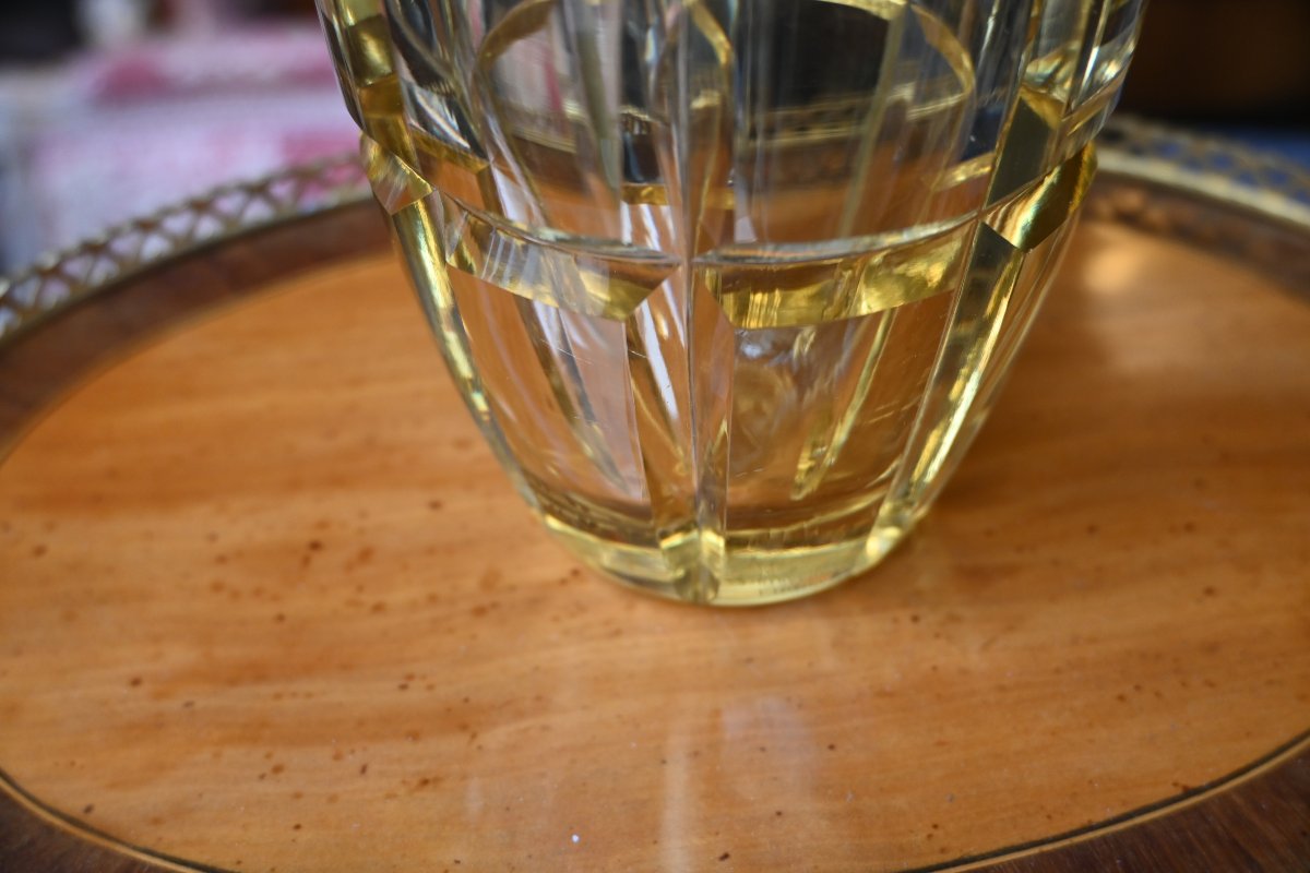 Daum, Nancy, Faceted Yellow Crystal Vase, Circa 1930-photo-4