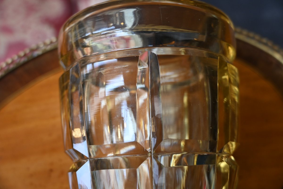 Daum, Nancy, Faceted Yellow Crystal Vase, Circa 1930-photo-3