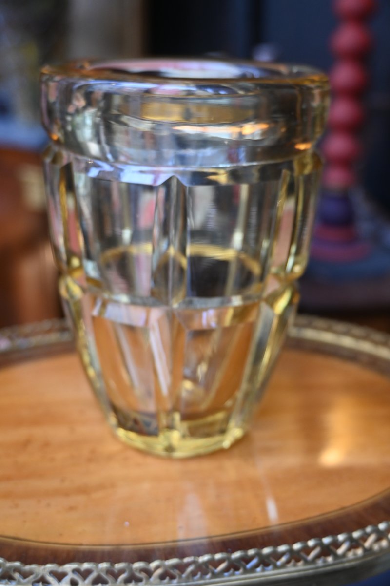 Daum, Nancy, Faceted Yellow Crystal Vase, Circa 1930