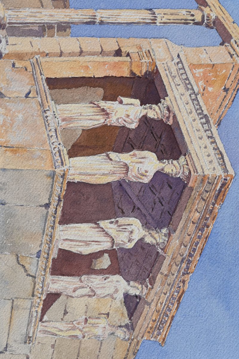 Aquarelles en suite de 10; vues de Temples antiques et monuments d Italie-photo-2