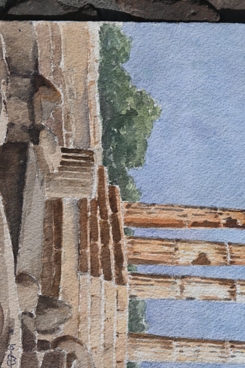 Aquarelles en suite de 10; vues de Temples antiques et monuments d Italie-photo-3