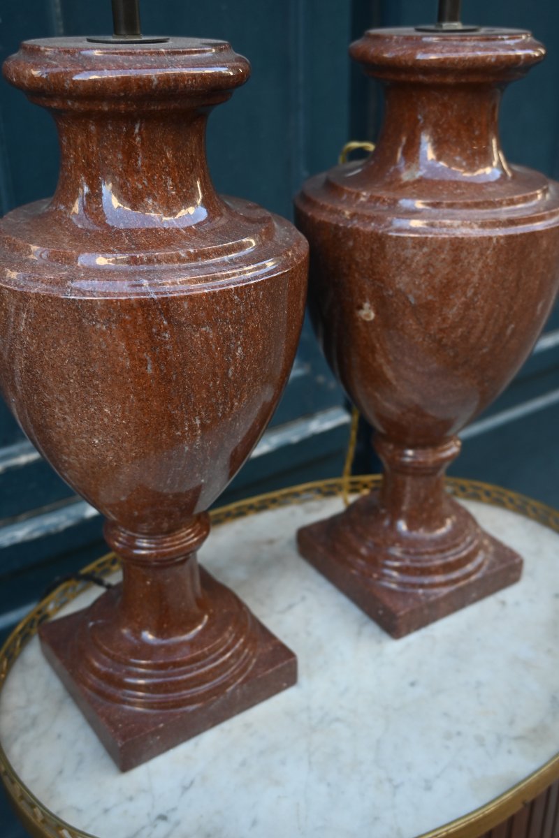 Pair Of Baluster-shaped Marble Lamps -photo-2