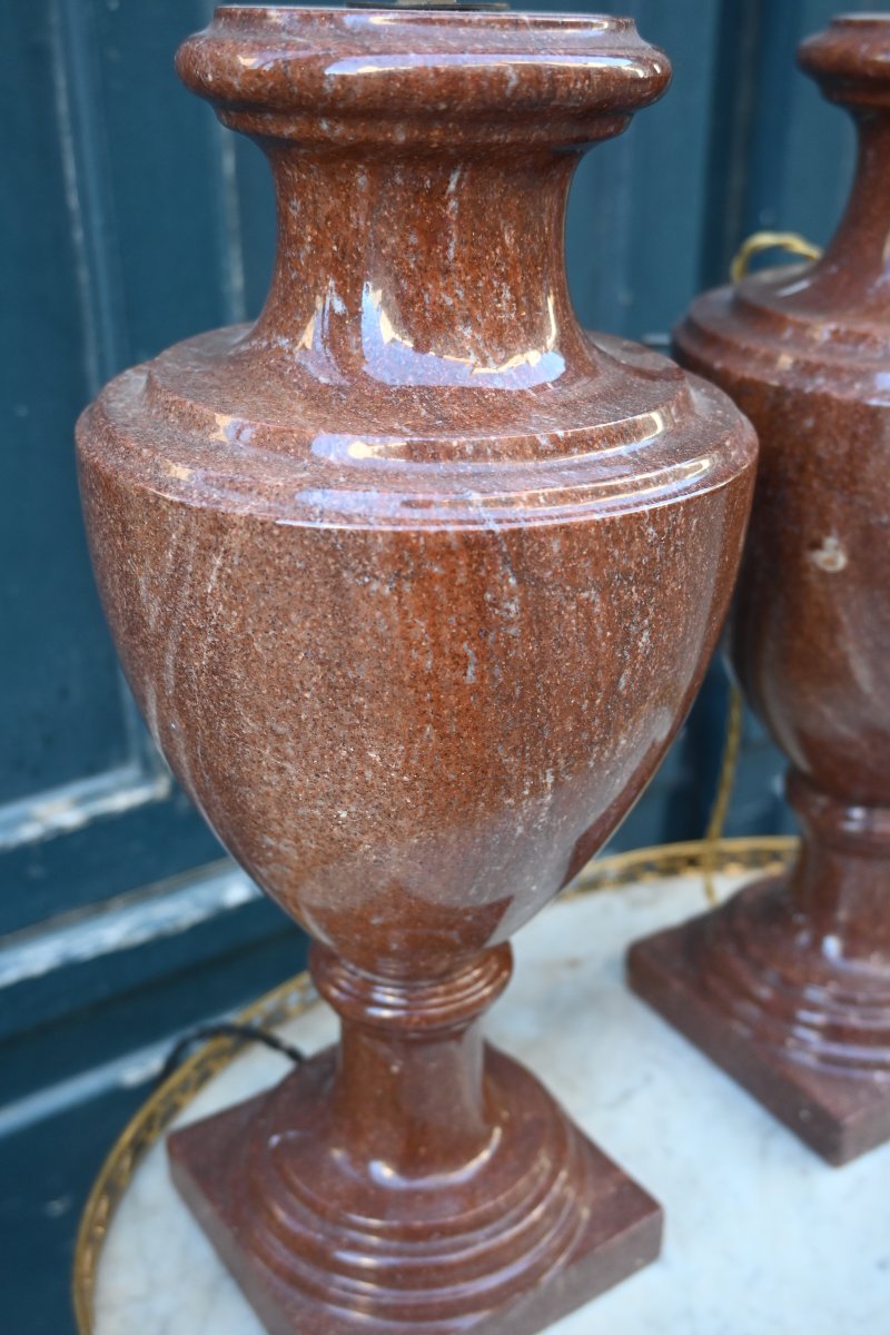 Pair Of Baluster-shaped Marble Lamps -photo-3