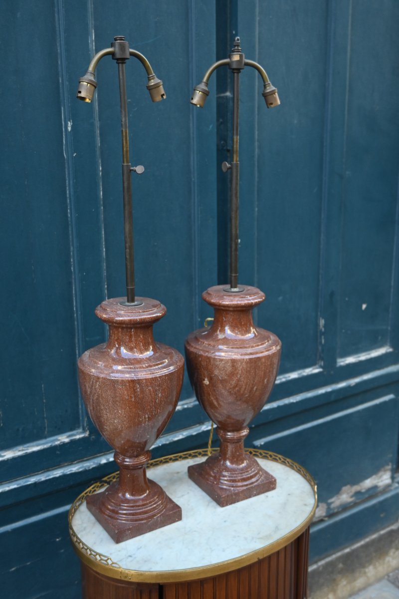 Pair Of Baluster-shaped Marble Lamps -photo-4