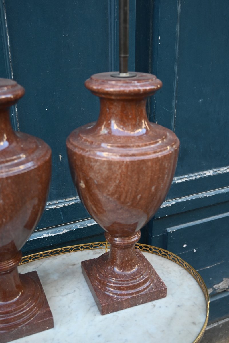Pair Of Baluster-shaped Marble Lamps -photo-1