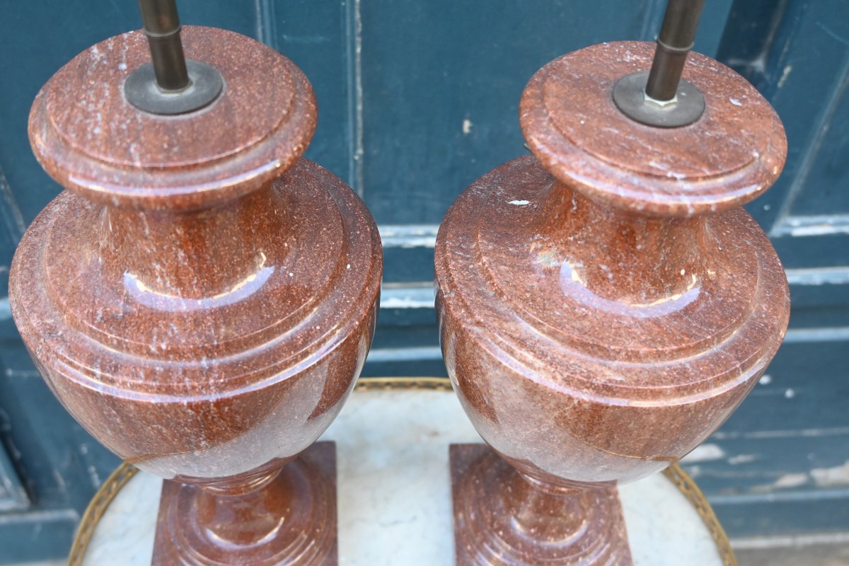Pair Of Baluster-shaped Marble Lamps -photo-2