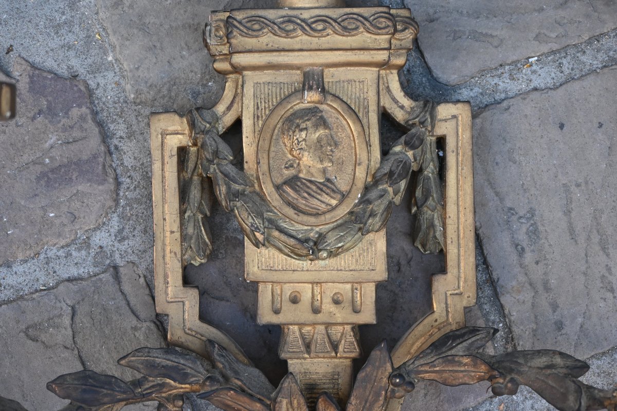 Belle paire d appliques en bois sculpté et doré d epoque Directoire fin XVIII -photo-1