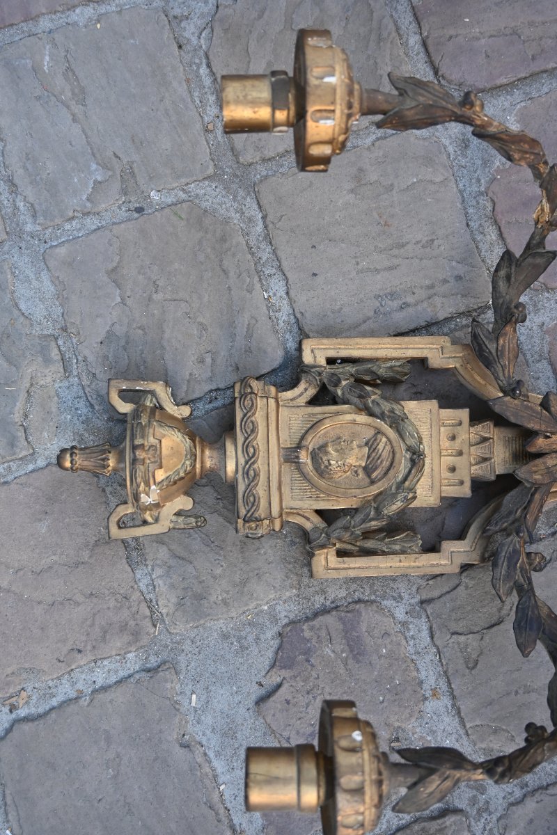 Belle paire d appliques en bois sculpté et doré d epoque Directoire fin XVIII -photo-5