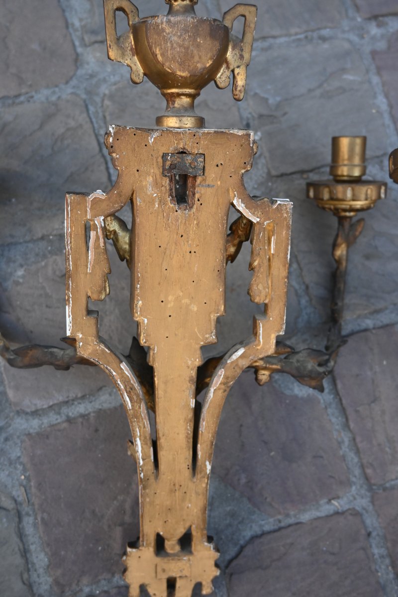 Belle paire d appliques en bois sculpté et doré d epoque Directoire fin XVIII -photo-8