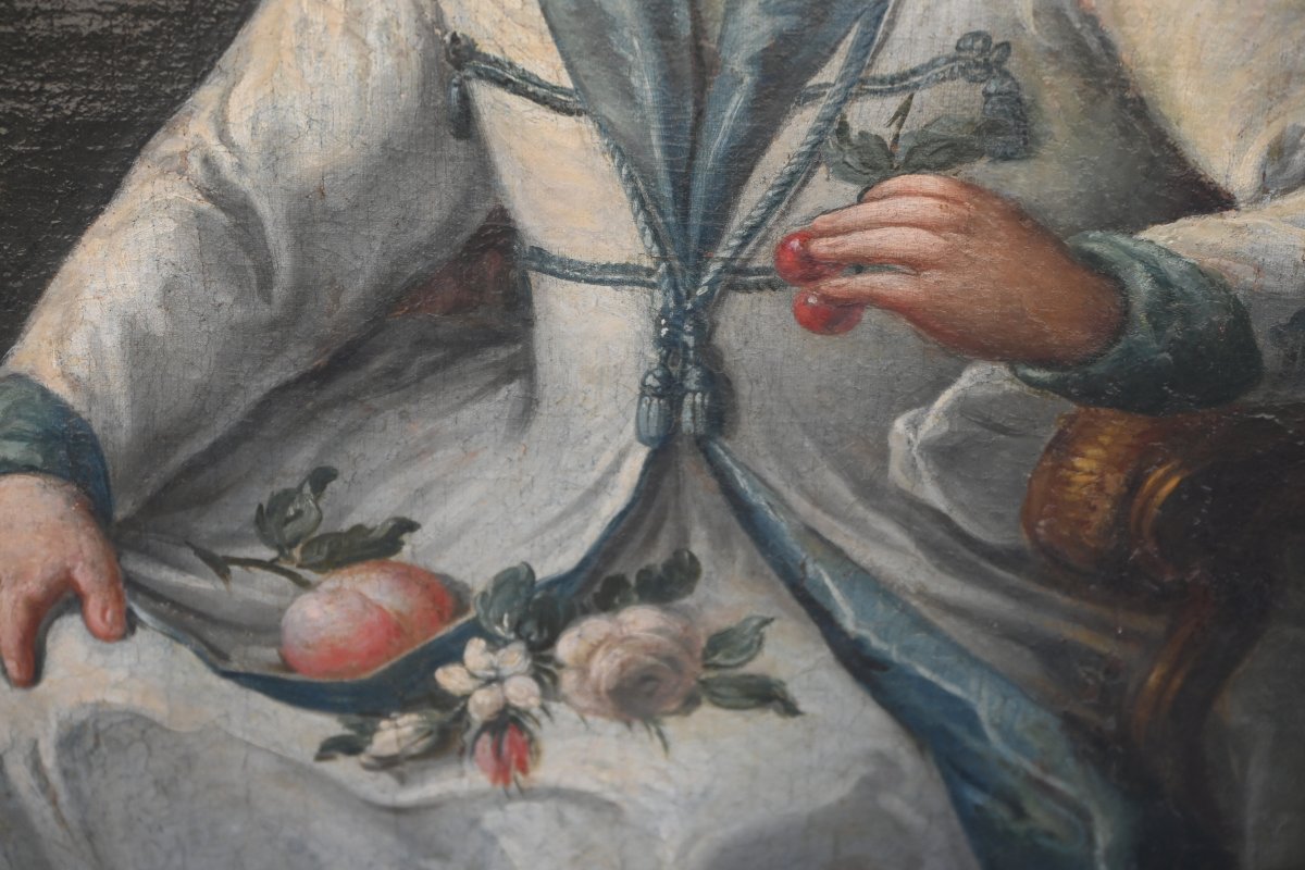 Charming 18th-century Portrait In The Provençal Or Italian Style Of A Young Girl With Fruit -photo-1
