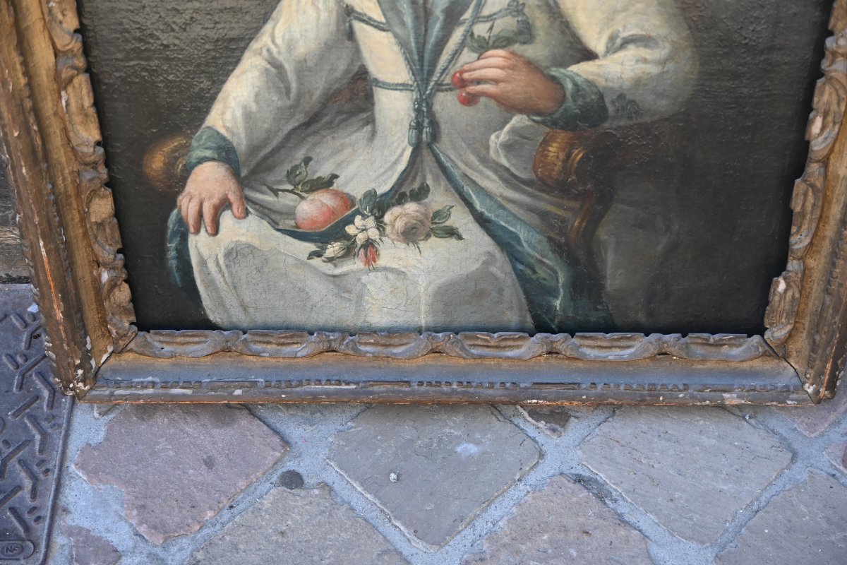 Charming 18th-century Portrait In The Provençal Or Italian Style Of A Young Girl With Fruit -photo-4