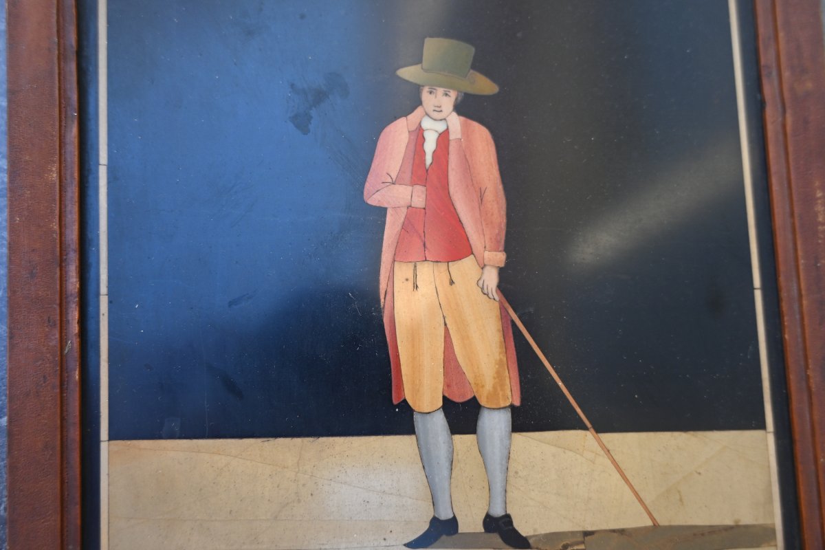 Deux panneaux en marqueterie de pierres dures, personnages , Italie XIX-photo-2