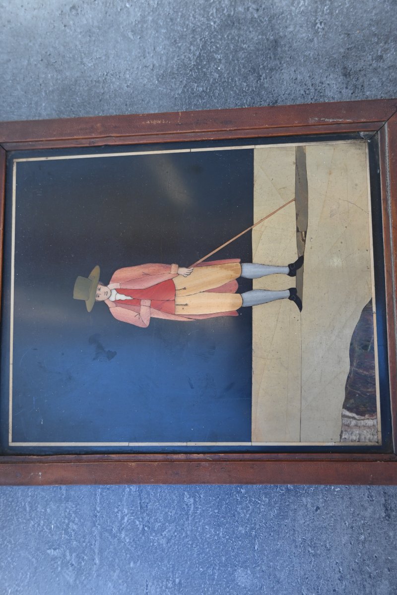 Deux panneaux en marqueterie de pierres dures, personnages , Italie XIX-photo-1