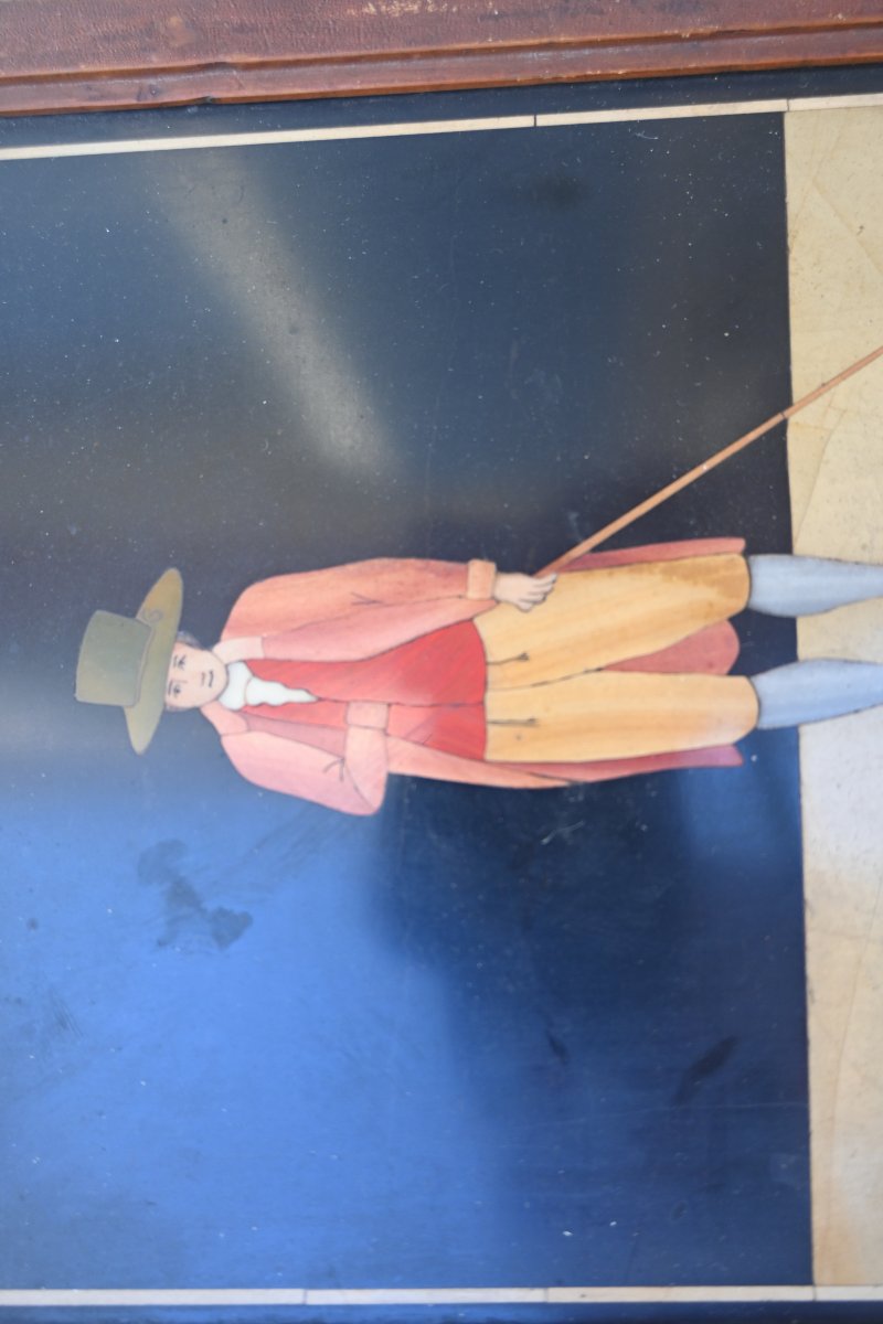 Deux panneaux en marqueterie de pierres dures, personnages , Italie XIX-photo-3