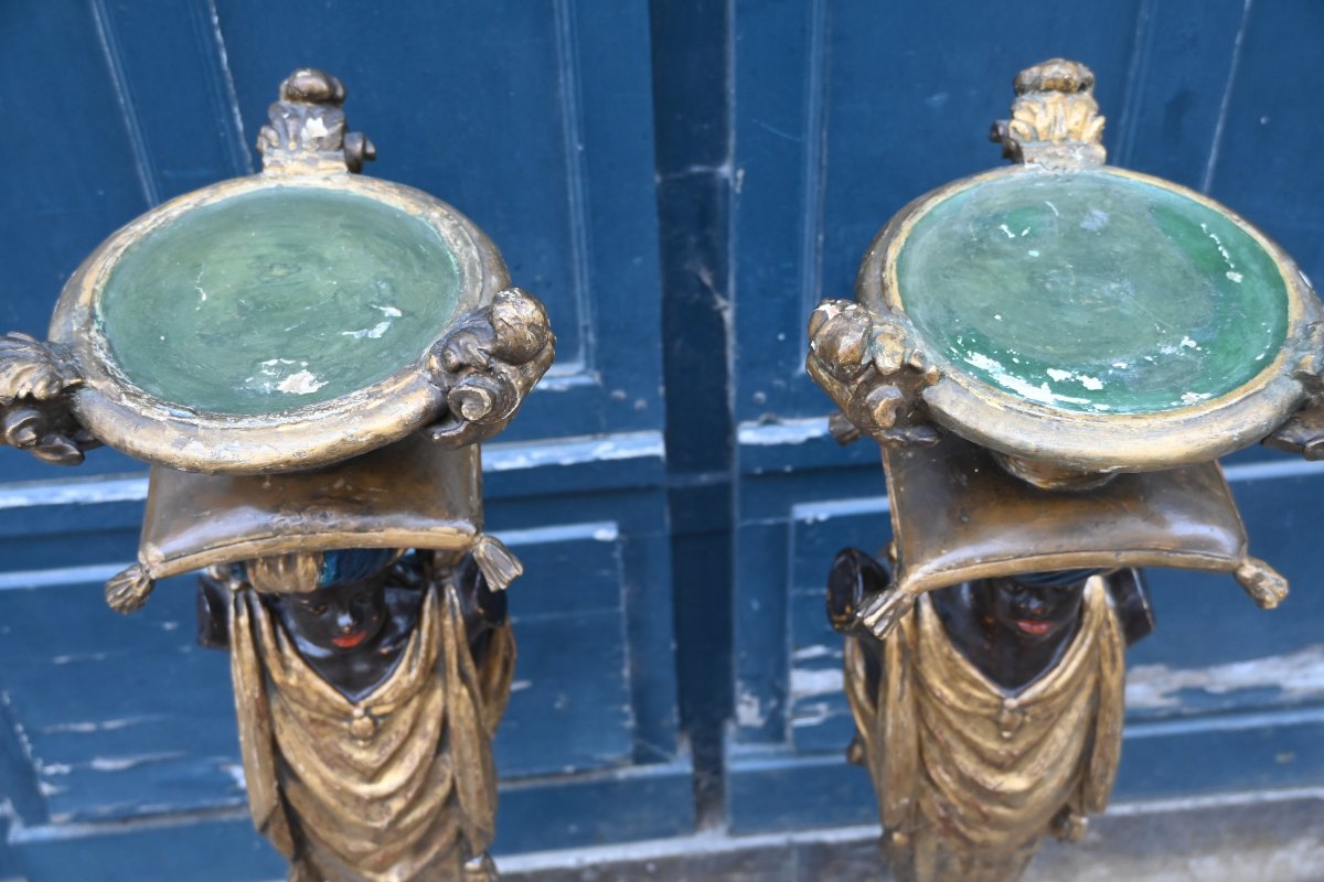 Paire de rares portes bougeoirs en forme de Nubiens Venise début XIX-photo-4