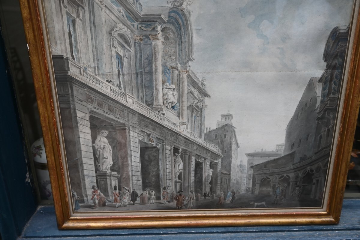 Rome , grande aquarelle rue de Rome  , école de Louis Ducros-photo-4
