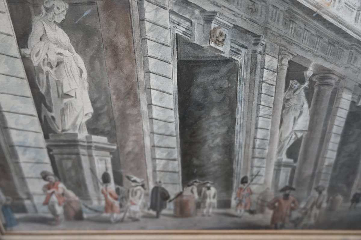Rome , grande aquarelle rue de Rome  , école de Louis Ducros-photo-3