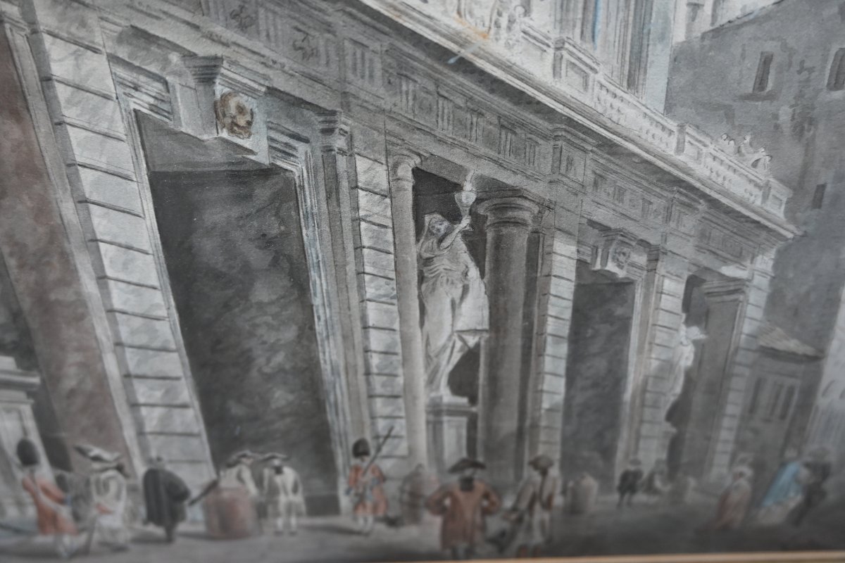 Rome , grande aquarelle rue de Rome  , école de Louis Ducros-photo-4