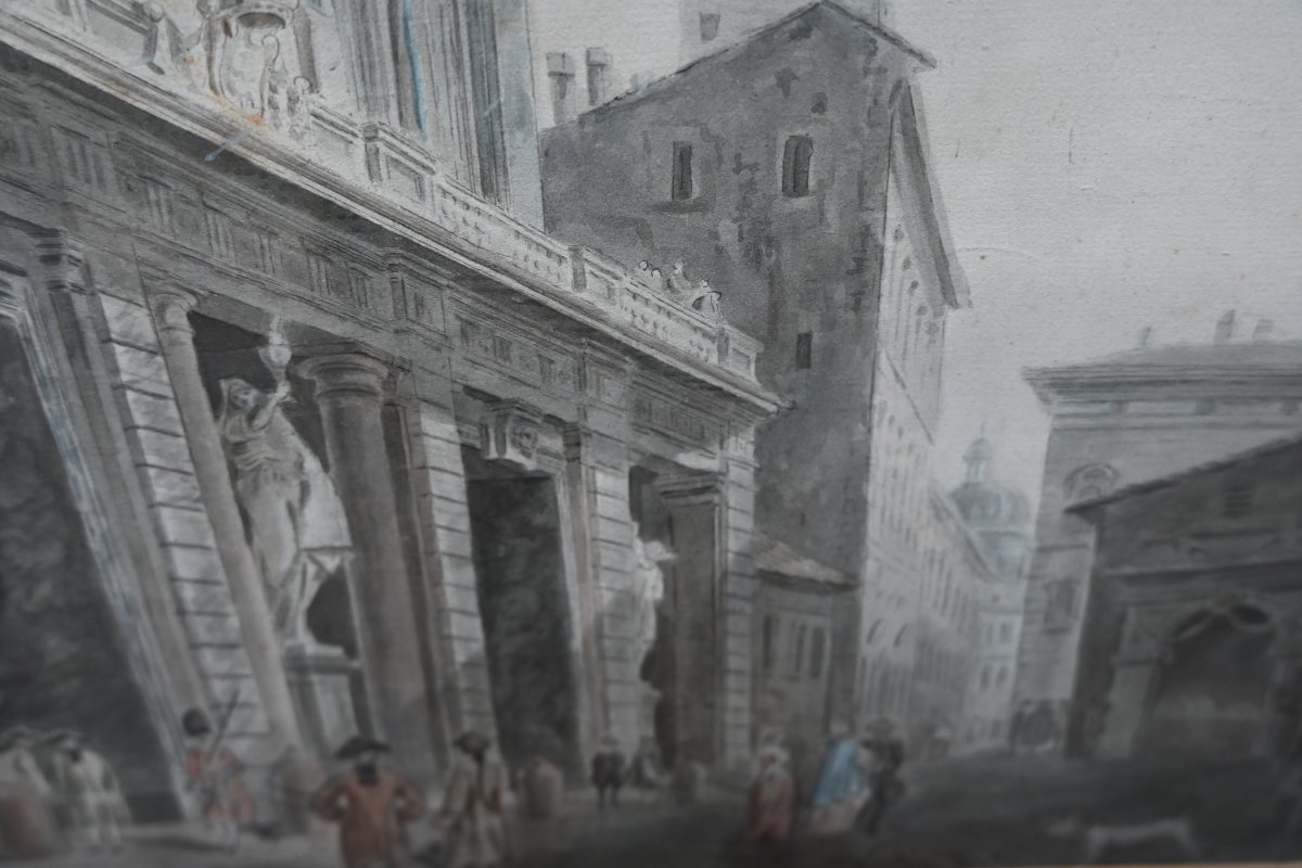 Rome , grande aquarelle rue de Rome  , école de Louis Ducros-photo-5