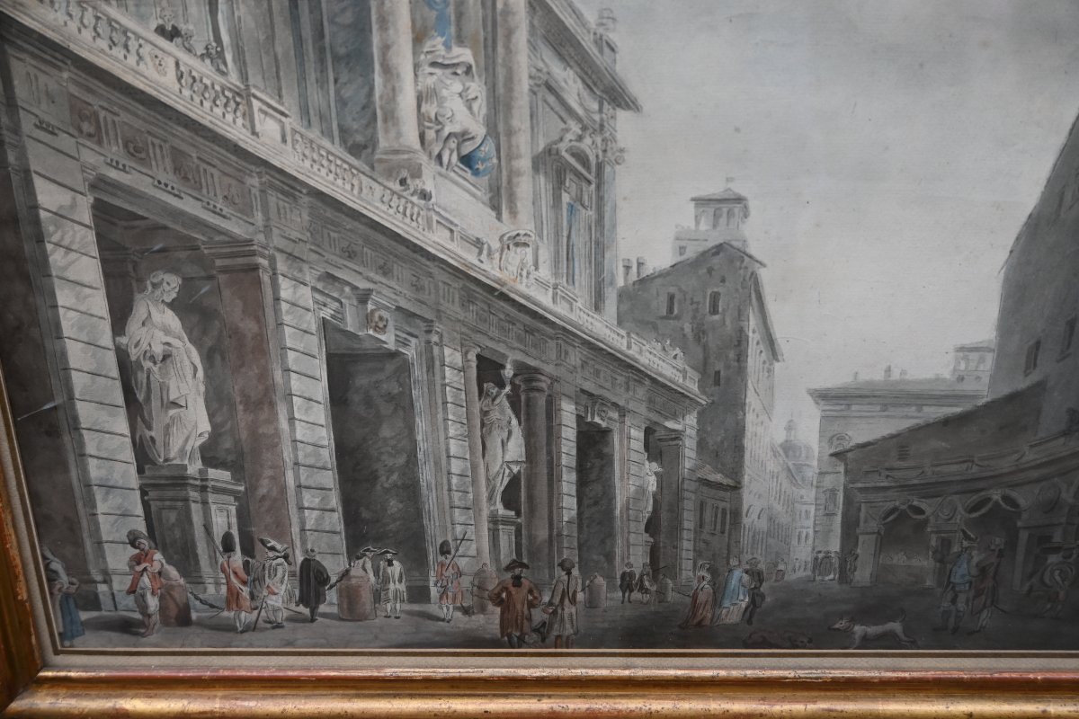 Rome , grande aquarelle rue de Rome  , école de Louis Ducros