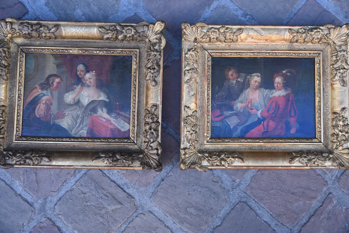 Pair Of 18th-century Panels: Reading And The Presentation Of The Dowry -photo-3