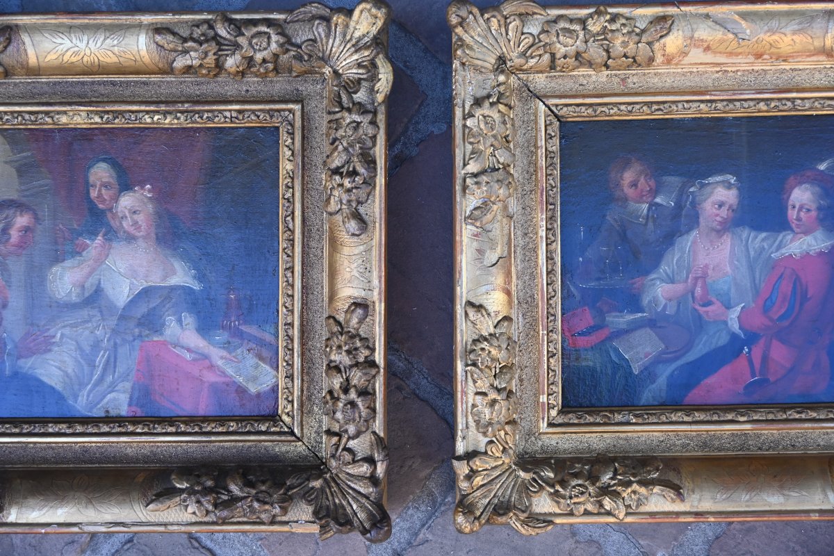 Pair Of 18th-century Panels: Reading And The Presentation Of The Dowry 