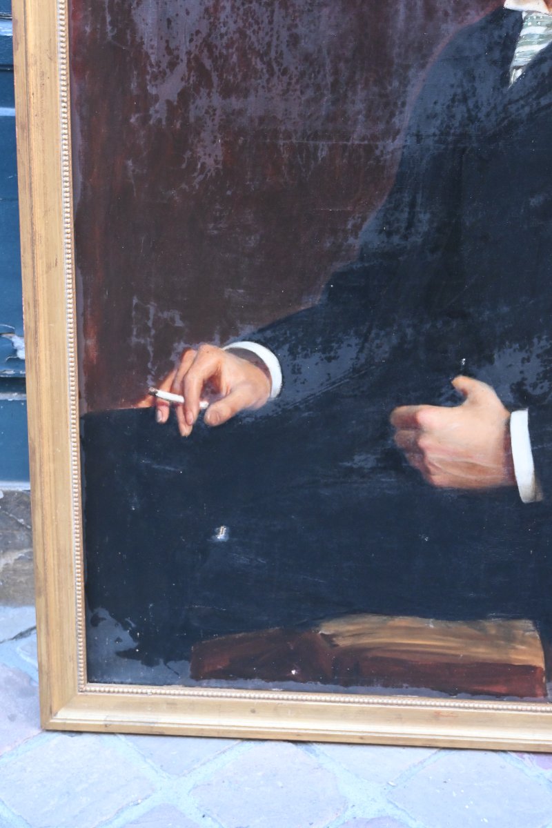 Portrait d un dandy à la cigarette    , huile sur toile-photo-2