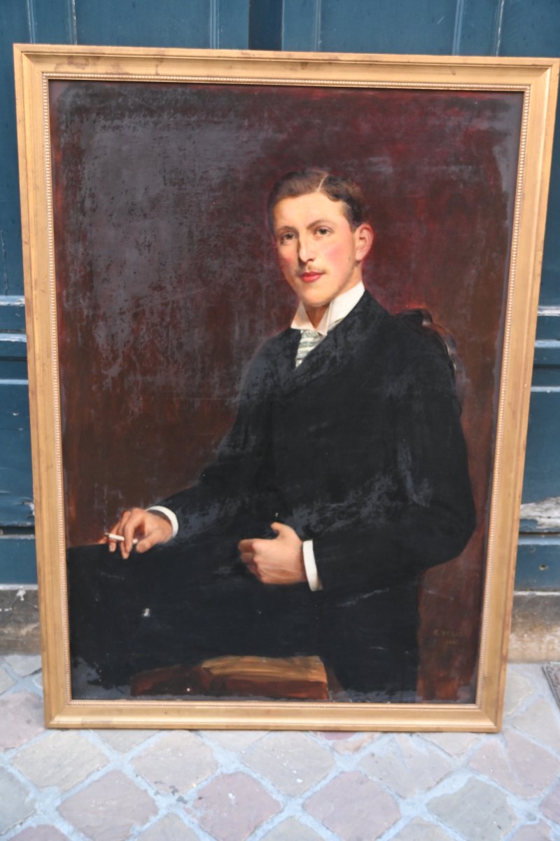 Portrait d un dandy à la cigarette    , huile sur toile-photo-8