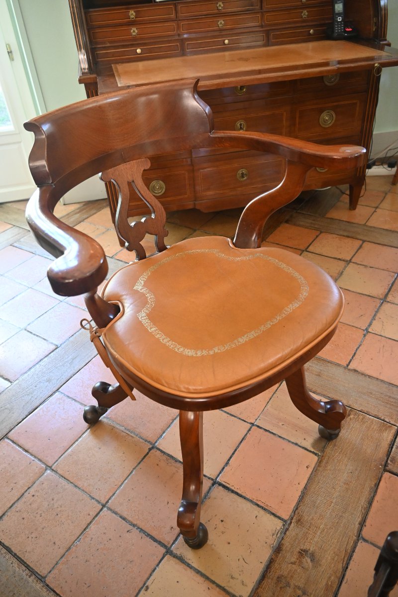 Beau fauteuil de bureau en acajou du XIX  américain-photo-2