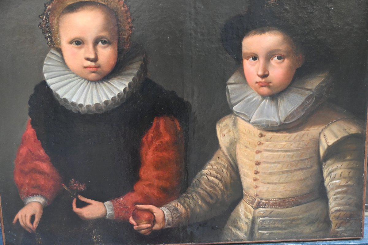 Charmant double portrait d enfants dans le style hollandais du XVII-photo-4