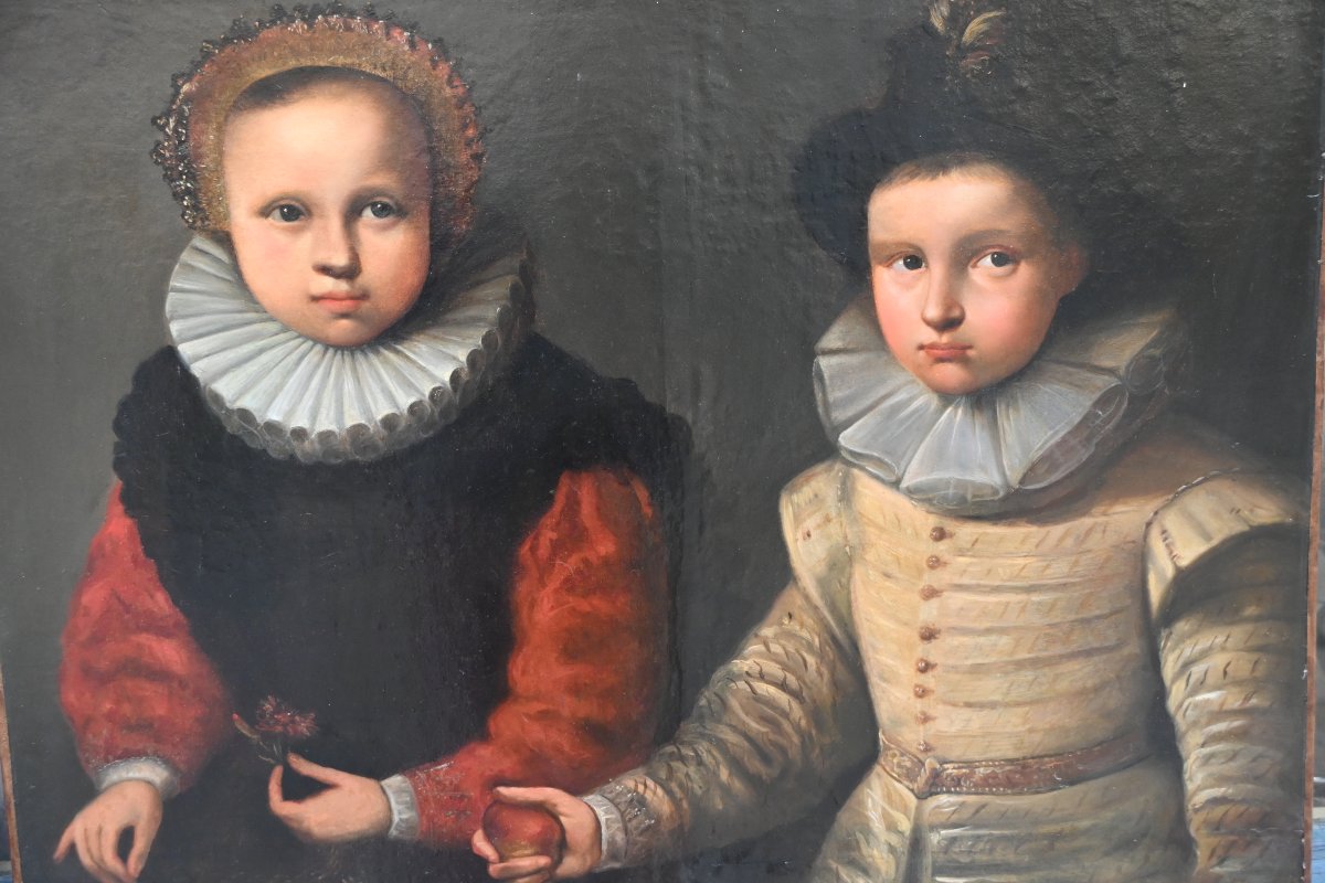 Charmant double portrait d enfants dans le style hollandais du XVII
